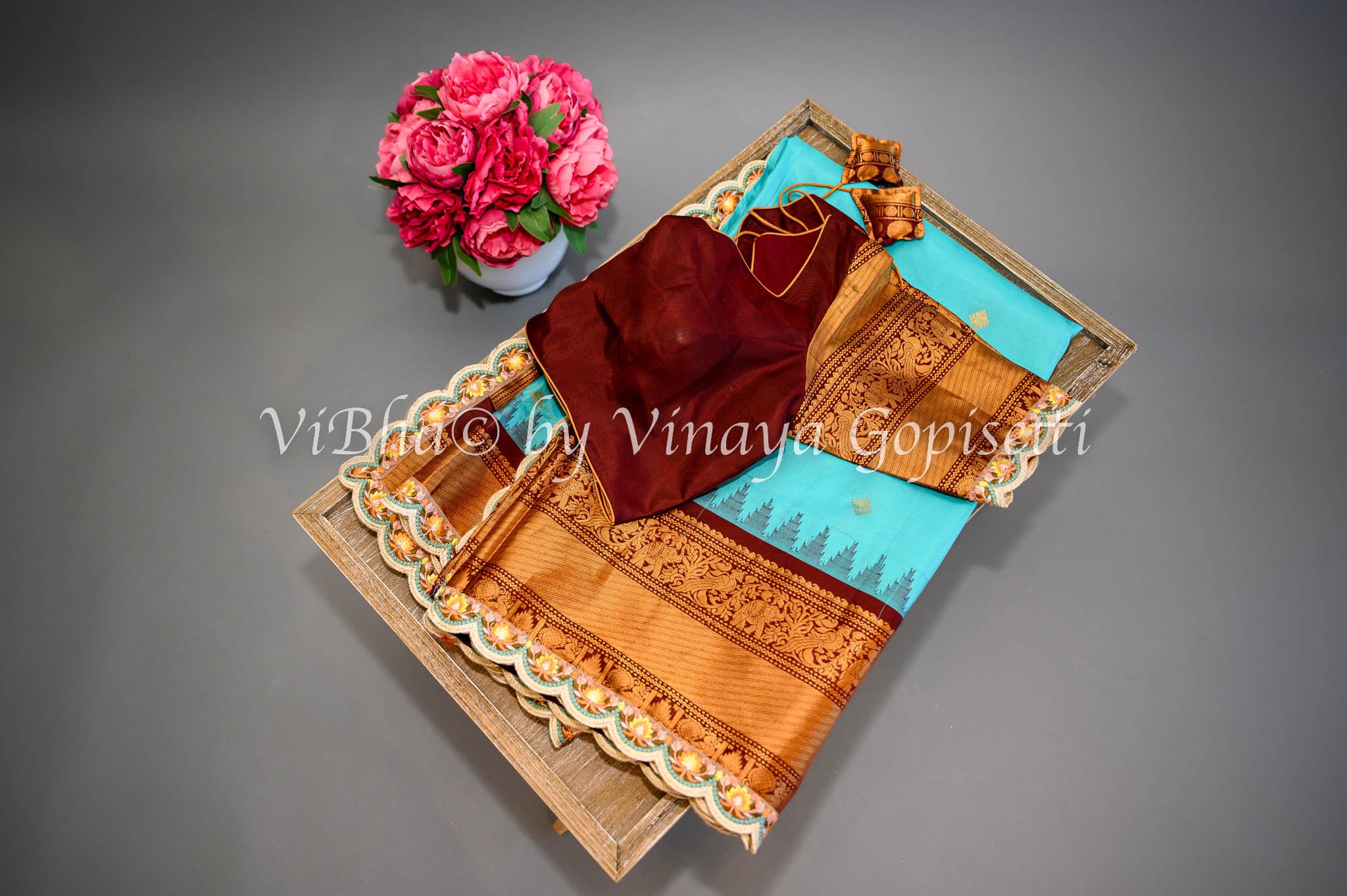 SAMVITA Blue Kalyani Cotton Silk Gadwal Saree For Women's Wedding and Party  Wear