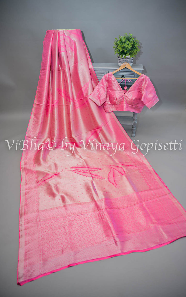 Pastel Pink Tissue Banarasi Silk Saree and Blouse