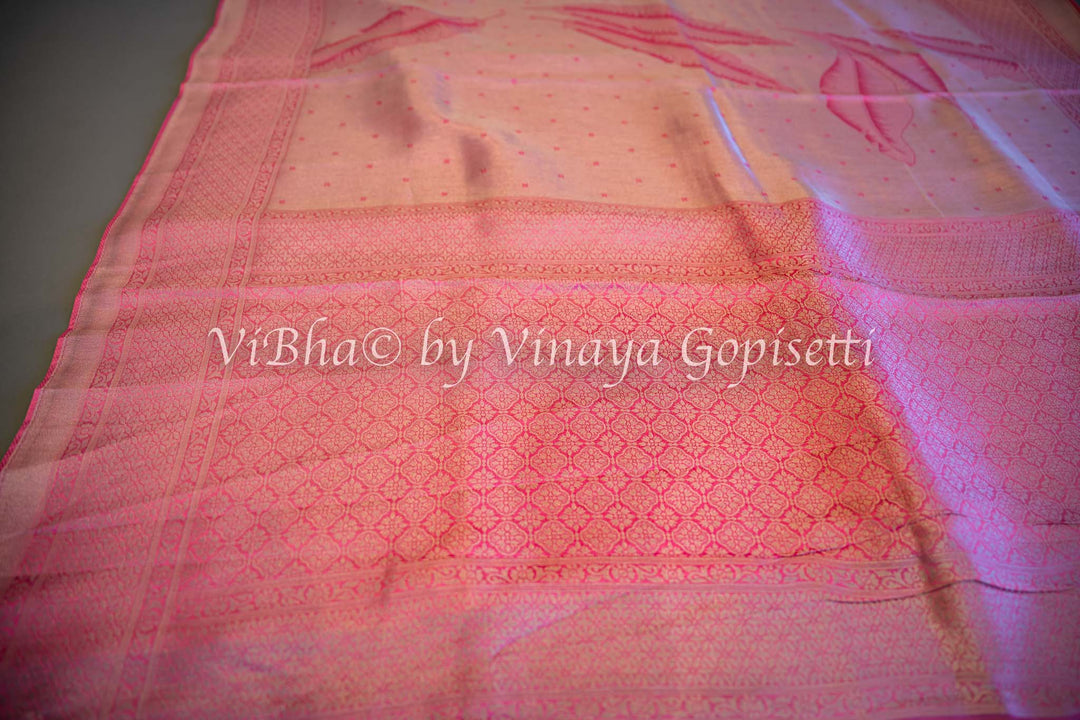 Pastel Pink Tissue Banarasi Silk Saree and Blouse