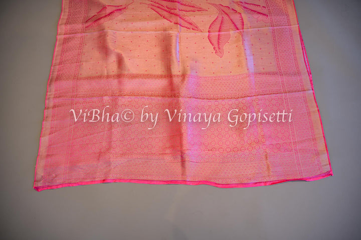 Pastel Pink Tissue Banarasi Silk Saree and Blouse