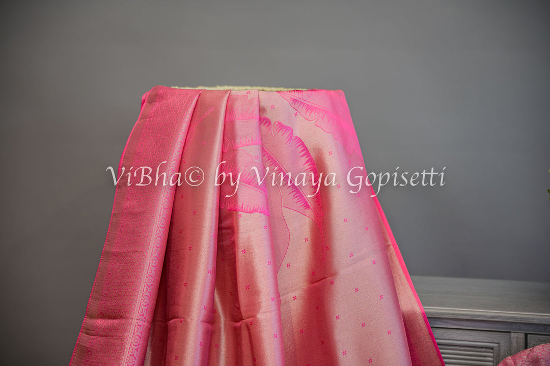 Pastel Pink Tissue Banarasi Silk Saree and Blouse