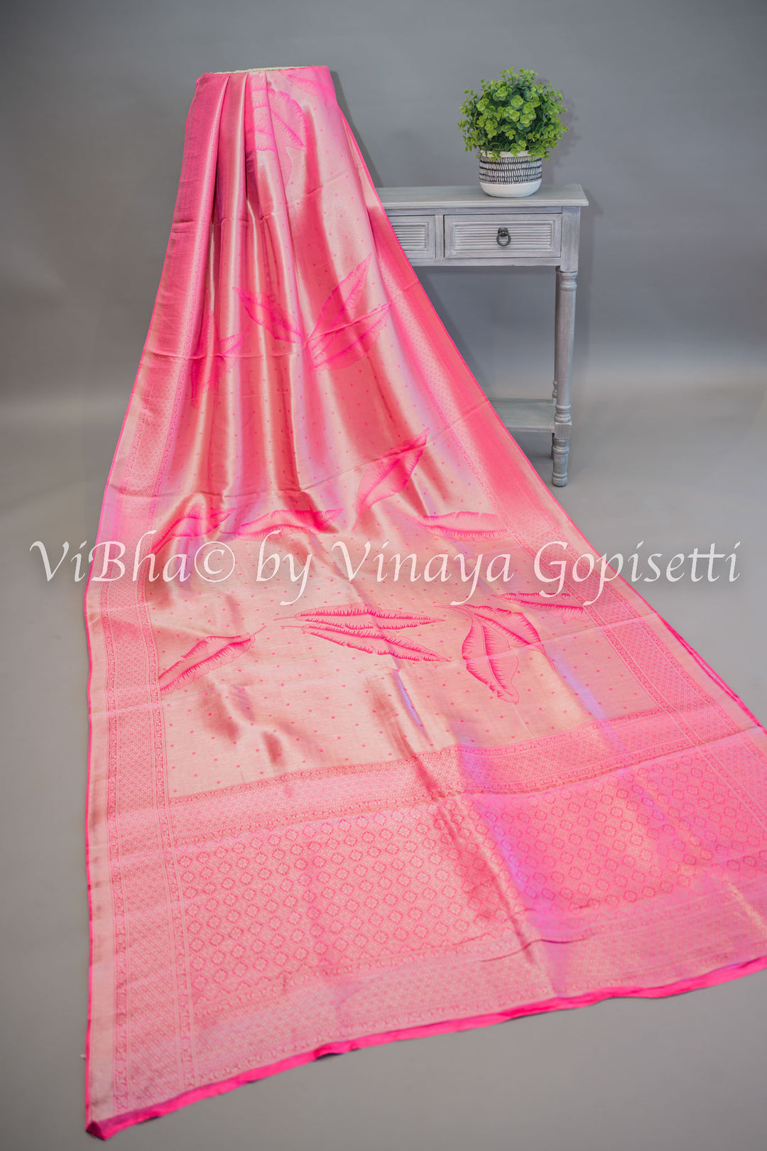 Pastel Pink Tissue Banarasi Silk Saree and Blouse