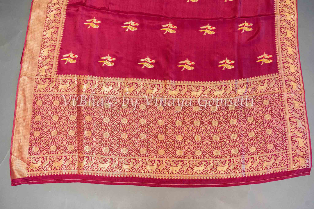 Burgundy Raw Mango Banarasi Silk Saree And Blouse