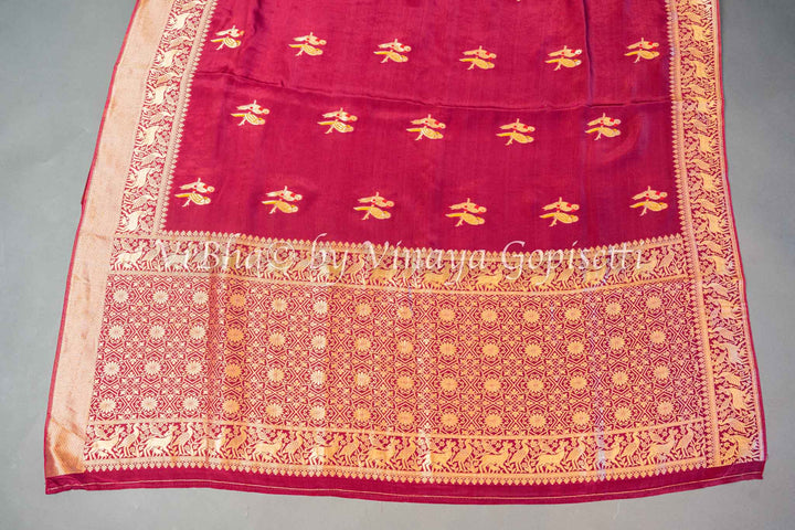 Burgundy Raw Mango Banarasi Silk Saree And Blouse