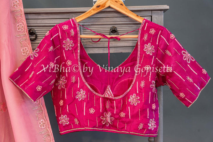 Dark And Light Pink Embroidered Saree And Blouse