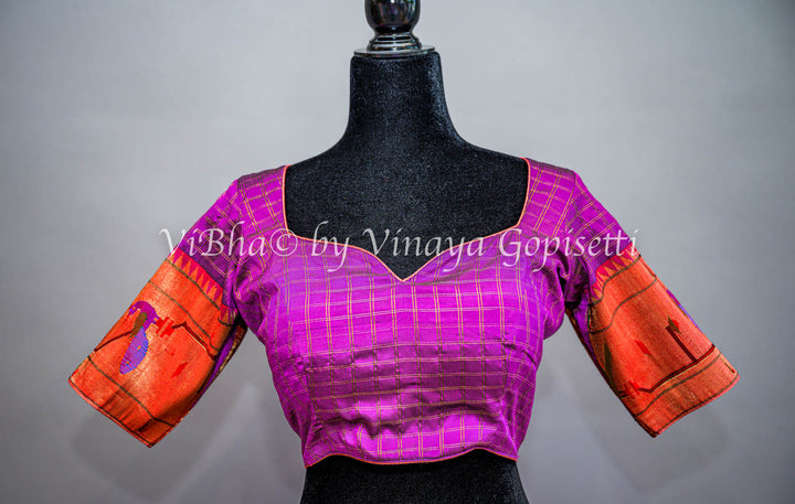 Purple Peacock Paithani Blouse