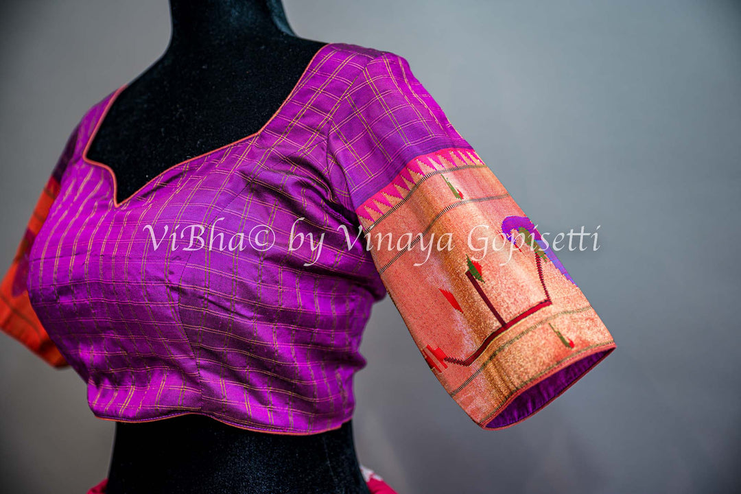 Purple Peacock Paithani Blouse