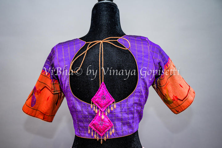 Violet Peacock Paithani Blouse