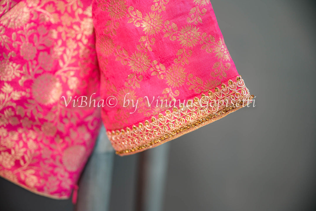 Pink Embroidered Banarasi Silk Saree and Blouse