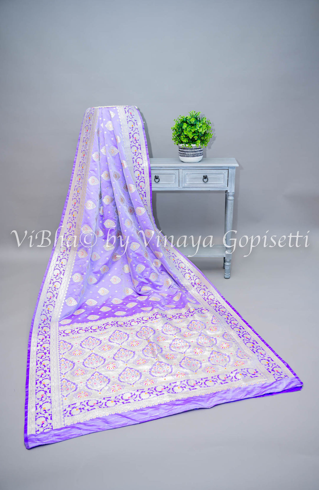 Lilac Banarasi Katan Silk Saree And Blouse