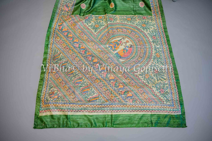 Green Madhubani Tussar Silk and Blouse