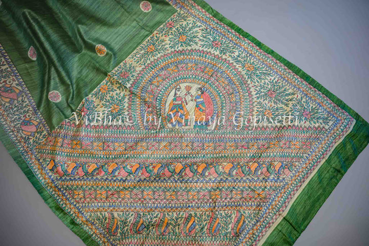 Green Madhubani Tussar Silk and Blouse