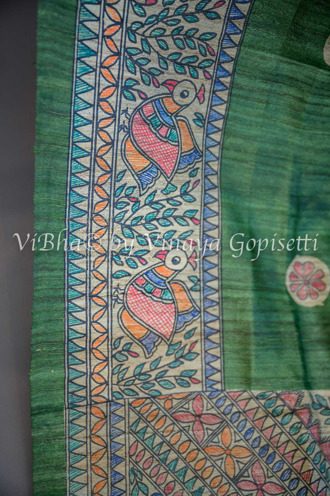 Green Madhubani Tussar Silk and Blouse