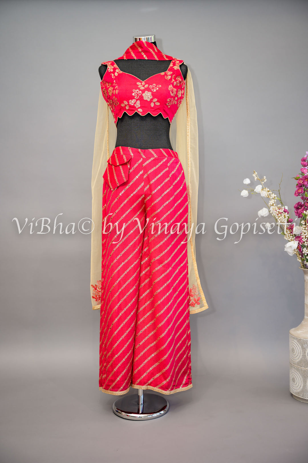 Rose Red Sharara with Choker Dupatta