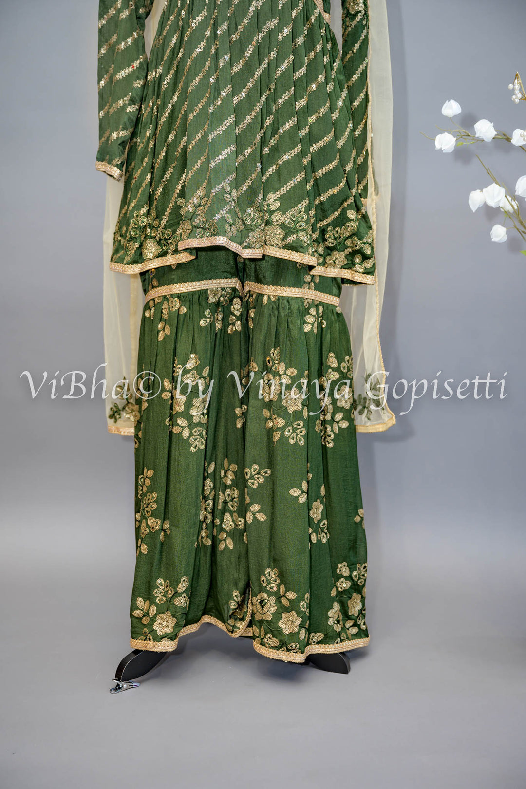 Mehendi Green Sharara Set with Choker Dupatta