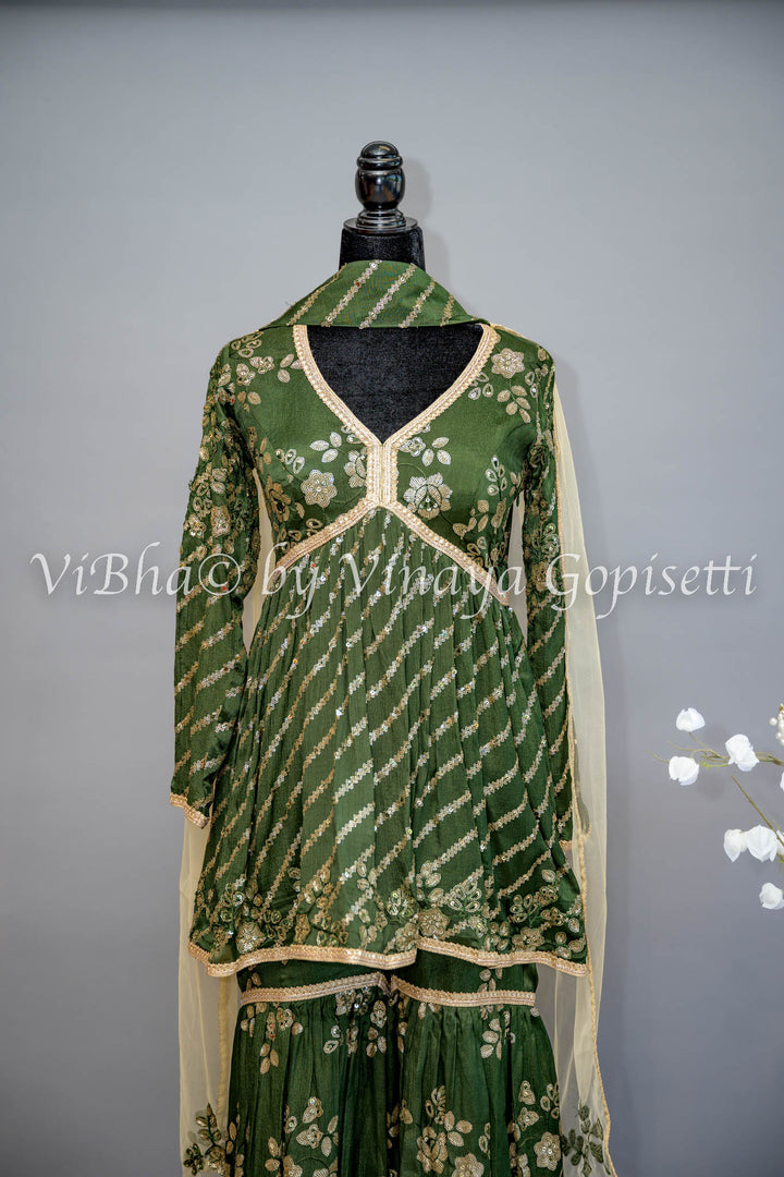 Mehendi Green Sharara Set with Choker Dupatta