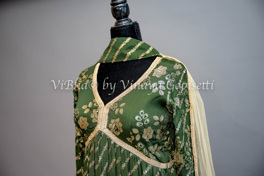 Mehendi Green Sharara Set with Choker Dupatta