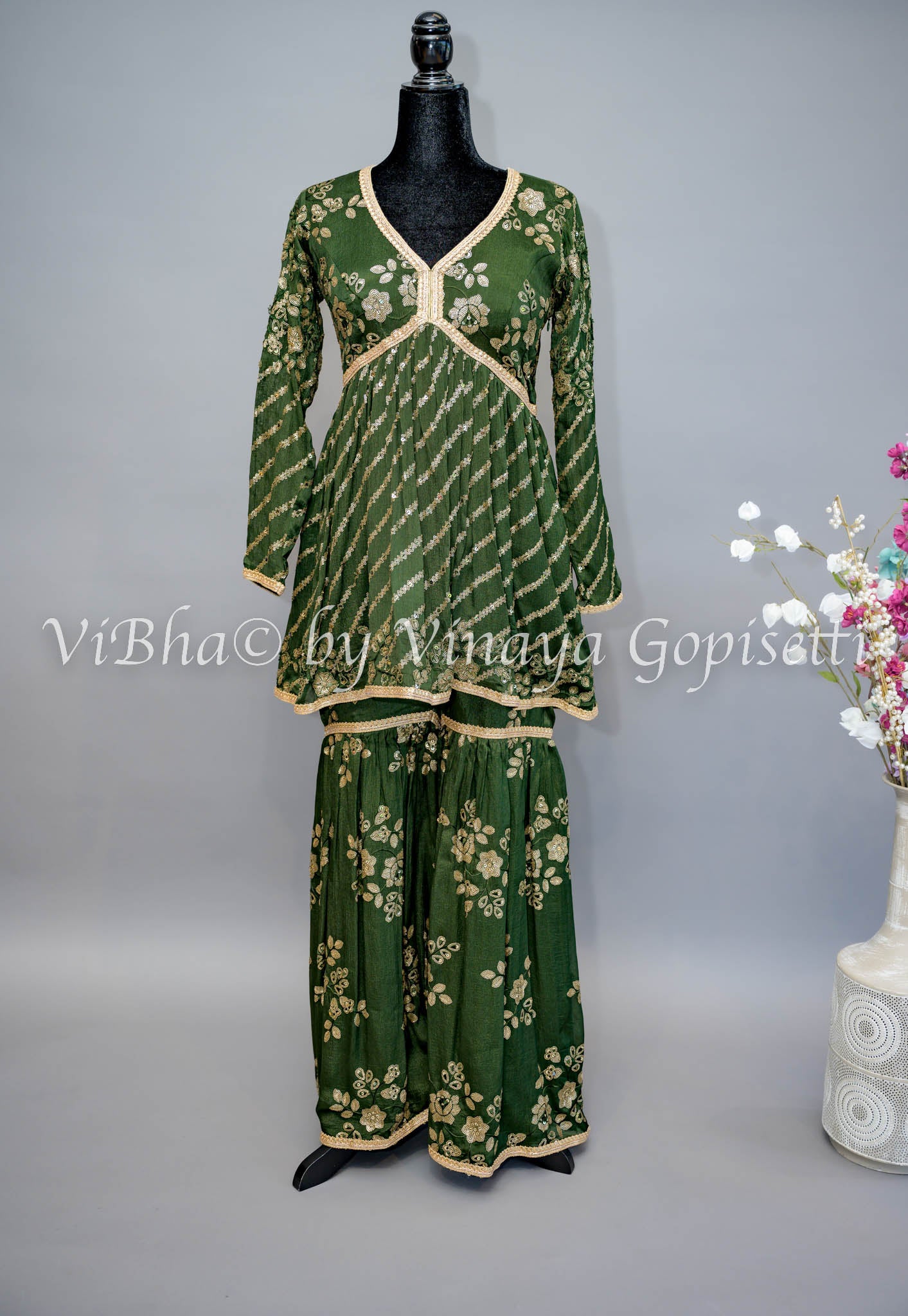 Mehendi Green Sharara Set with Choker Dupatta – ViBha