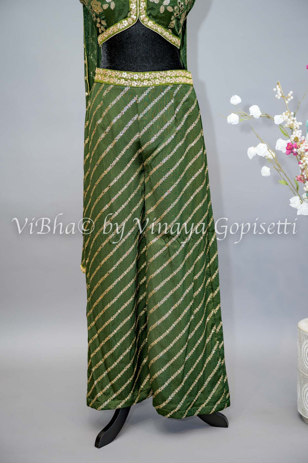 Mehendi Green Sharara with Crop Top