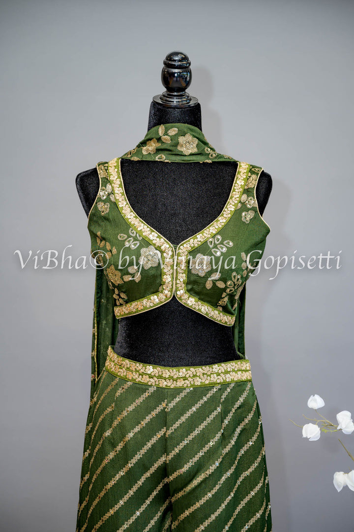 Mehendi Green Sharara with Crop Top