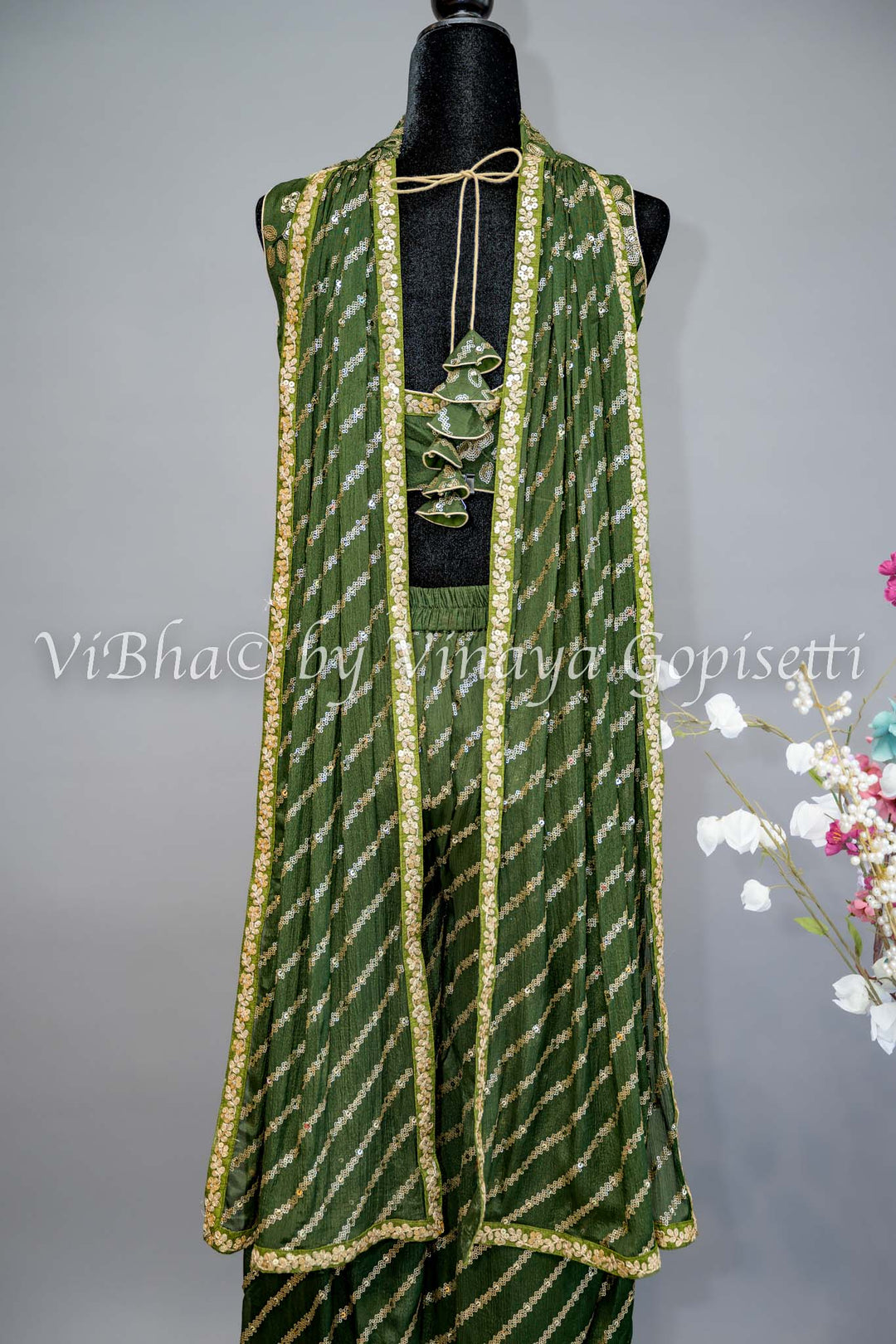 Mehendi Green Sharara with Crop Top