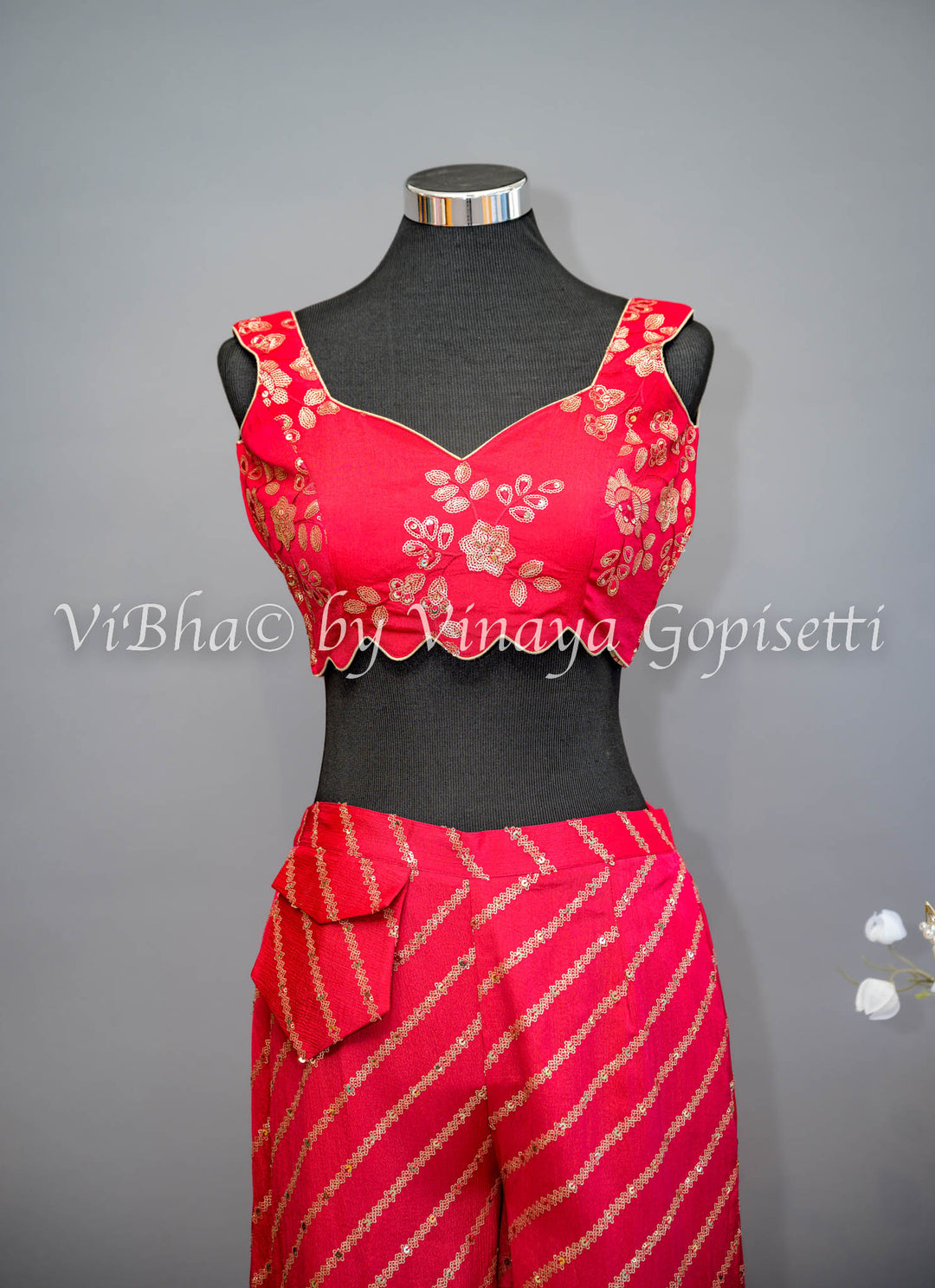 Rose Red Sharara with Choker Dupatta