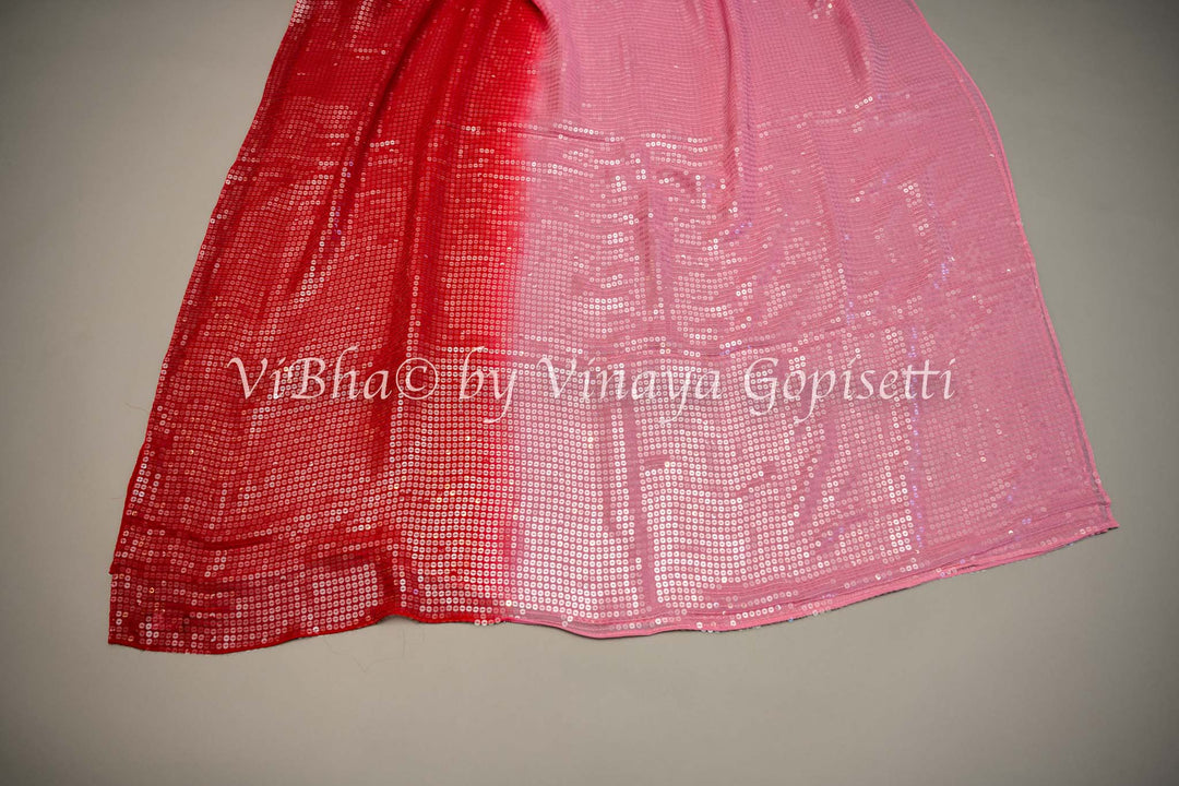 Pink And Red Sequins shaded Saree with Blouse