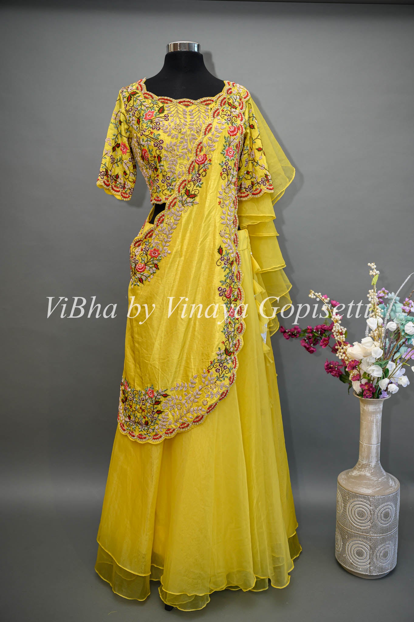 Soft Premium Net Party Wear Lehenga Saree In Yellow With Embroidery & Stone  Work