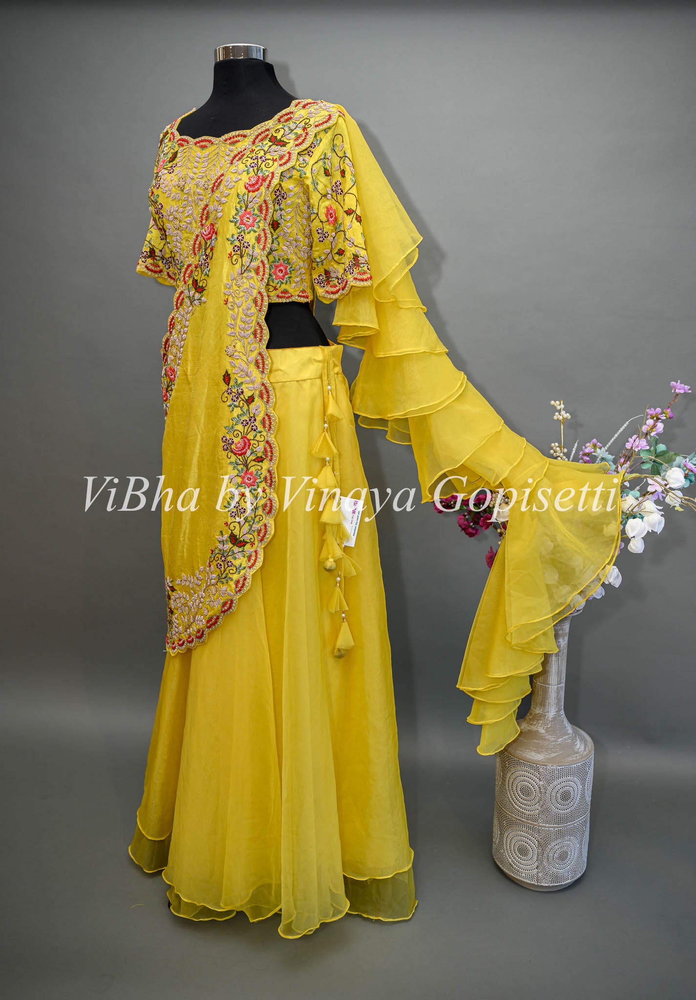 Embroidered Fancy Fabric Wedding Wear Readymade Lehenga In Yellow With  Ravishing Blouse