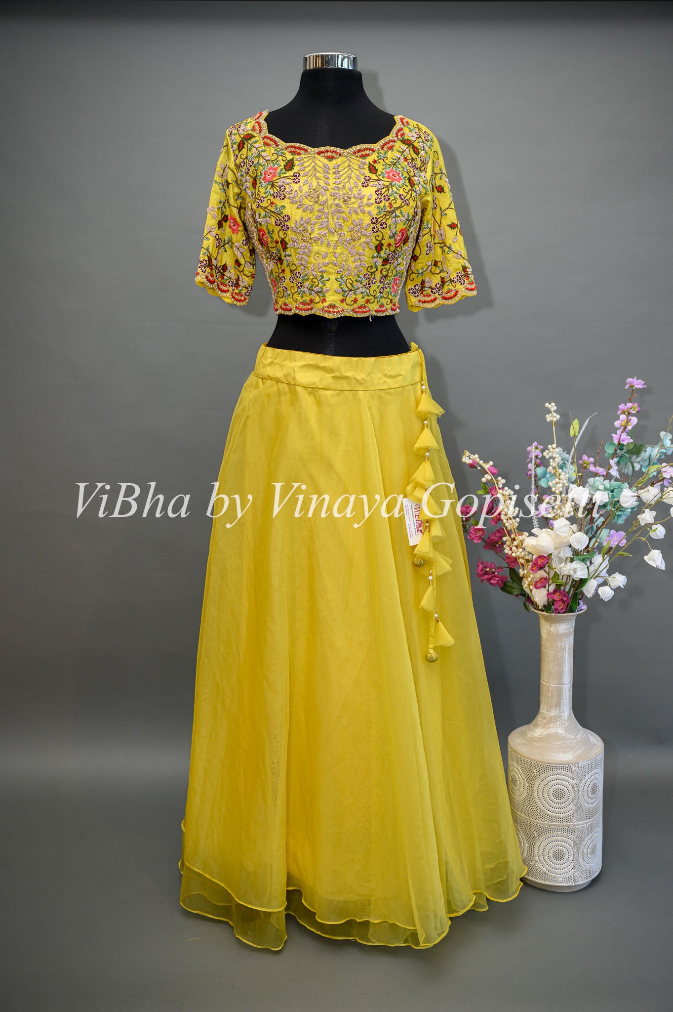 Pink N Yellow Lehenga With Heavy Work Blouse