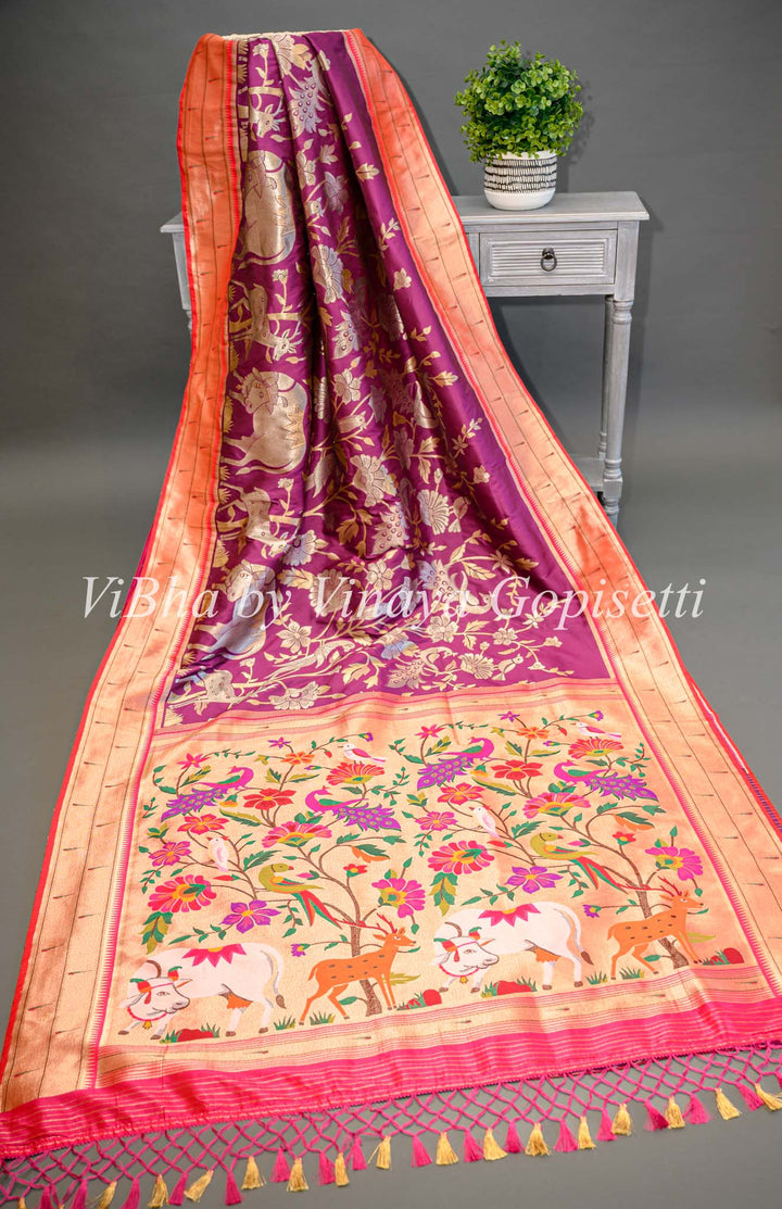 Purple Banarasi Paithani Silk saree with Pichwai Work