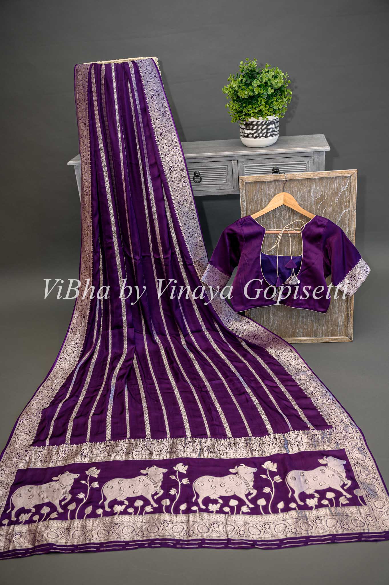 Handwoven Purple Banarasi Katan Silk Saree – Sumangal Banaras