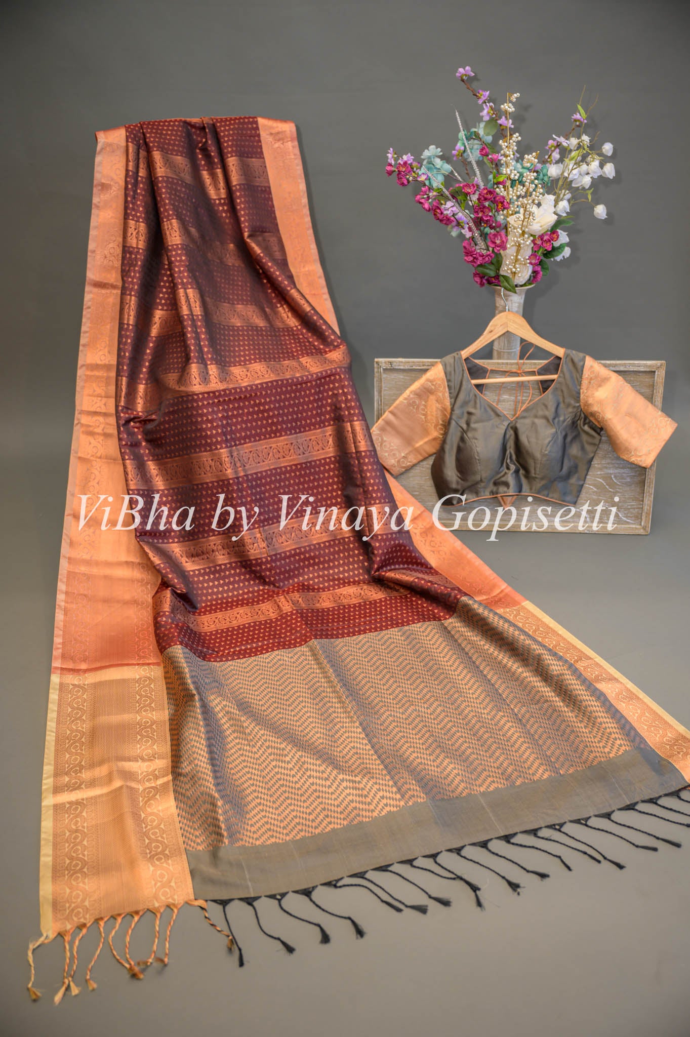 Pre Stitched Copper Pure Tissue Saree & Zardozi Embroidered Blouse –  Talking Threads