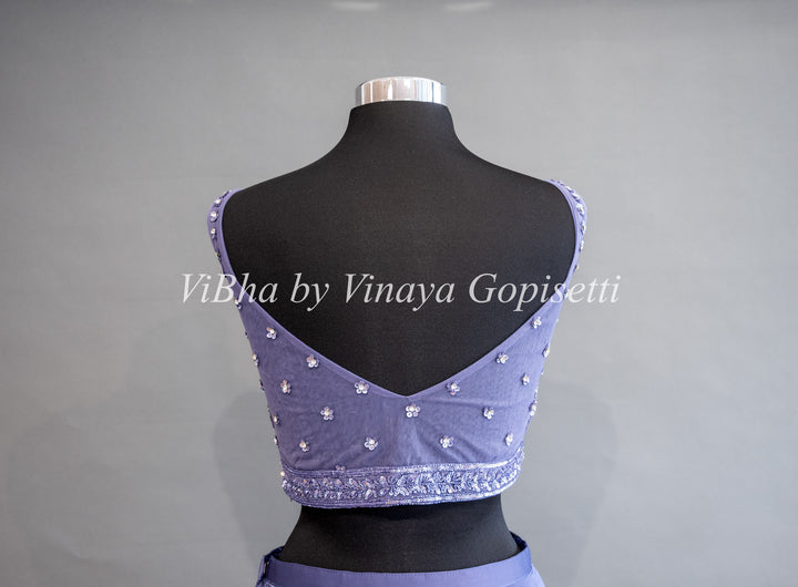 Ultra Violet Pre Plated Saree with Ruffles And Embroidered Blouse