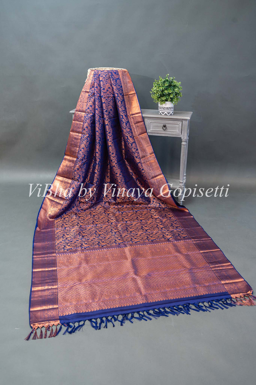 Dark Purple Copper Zari Kanchi Silk Saree And Blouse