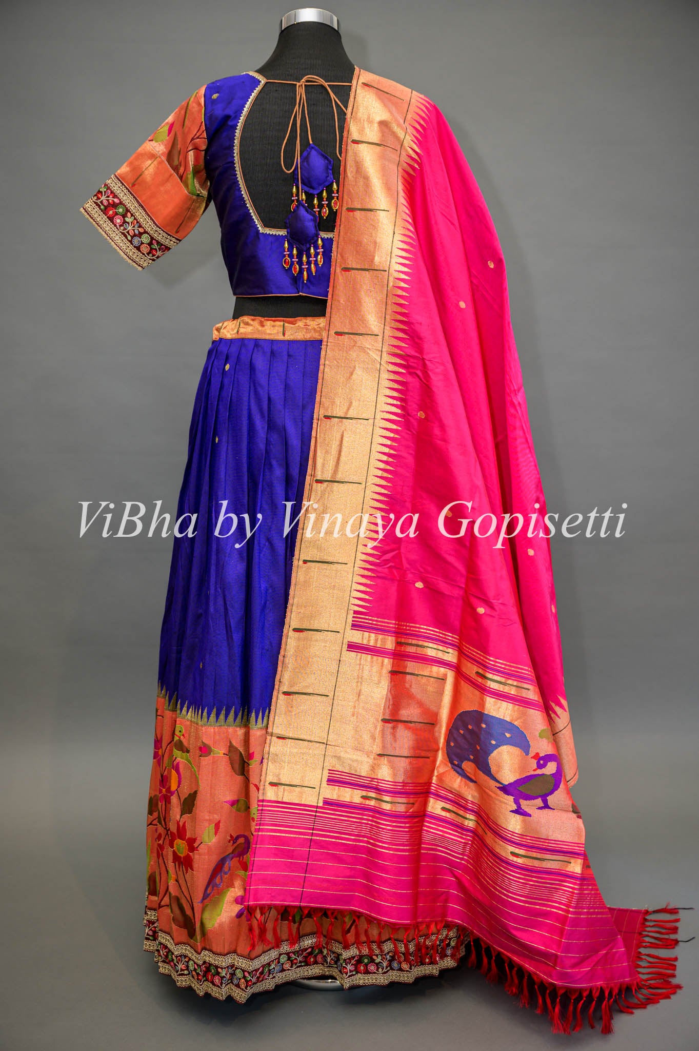 Navy Blue Banaras Traditional Half Saree - ANJU SHANKAR LABEL