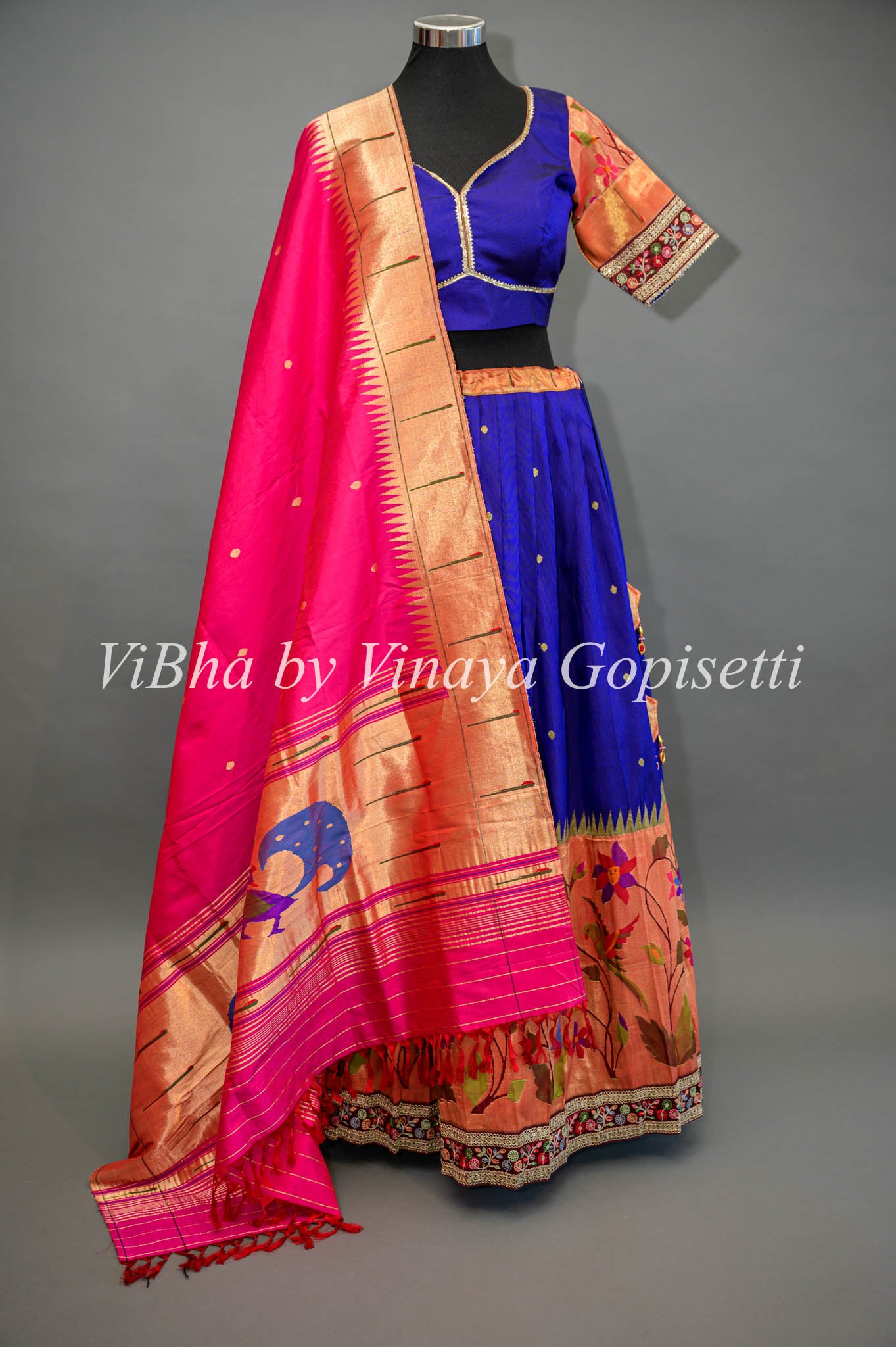 Royal Blue with Pink Half saree | Half saree function, Half saree lehenga,  Half saree