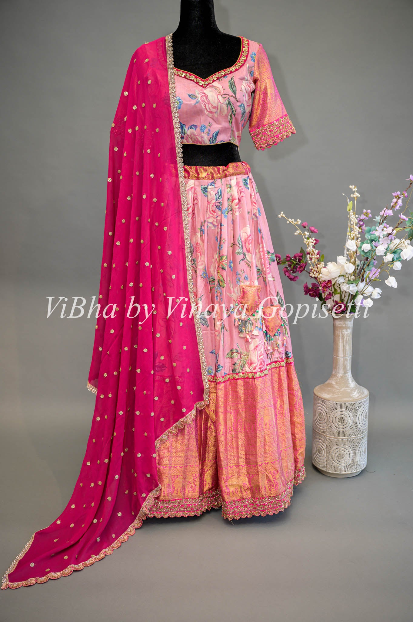 Buy Lehenga Choli - Soft Pink Digital print Embroidery Silk Lehenga Choli  At Hatkay