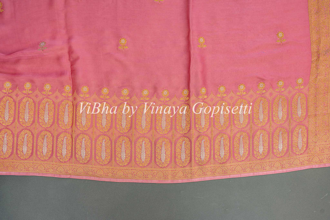 Pastel Pink Banarasi Silk Saree and Blouse