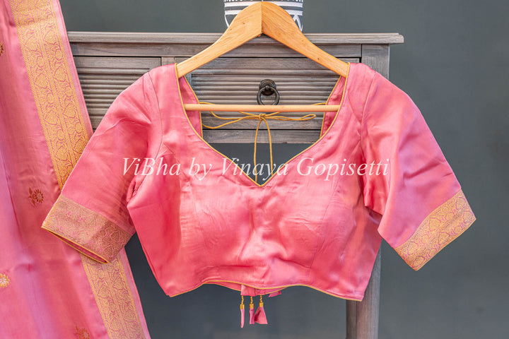 Pastel Pink Banarasi Silk Saree and Blouse