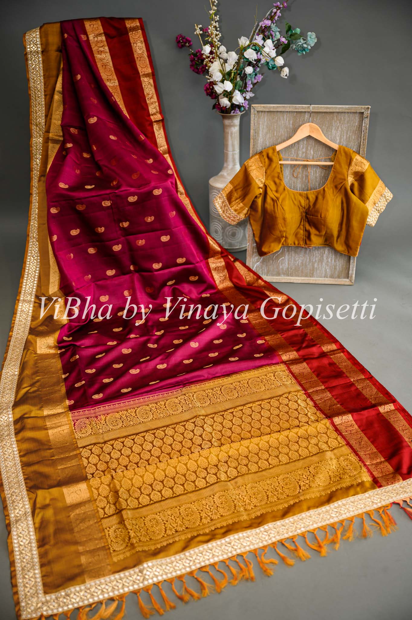 Dark violet color weaving border silk saree with blouse - Monjolika -  4236695