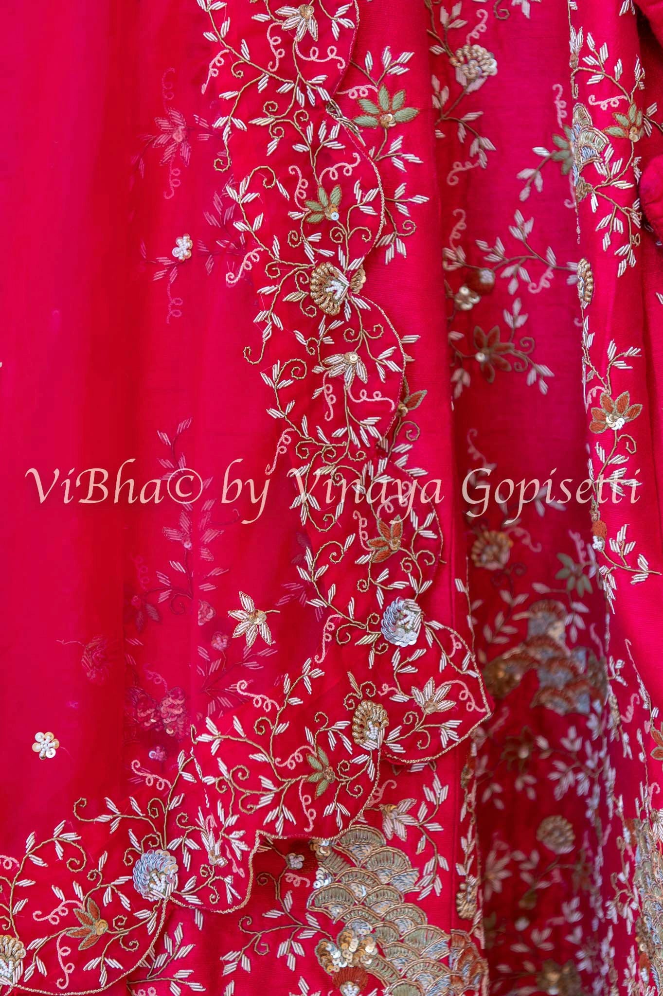 Dark Pink Raw Silk Lehenga Blouse with Resham Embroidery | ViBha