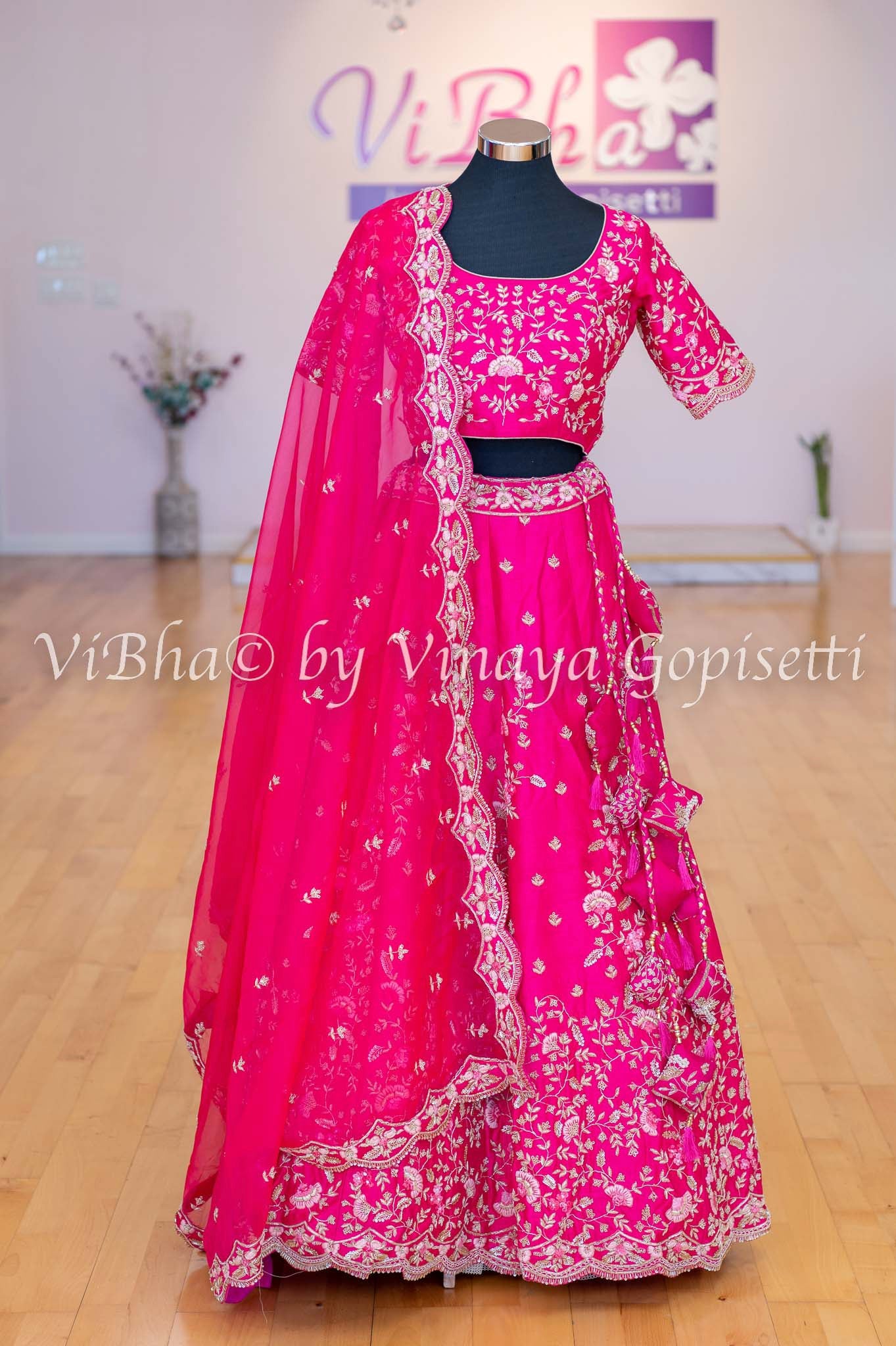 Pink Printed & Embroidered Silk Lehenga Set – Ivory by Dipika