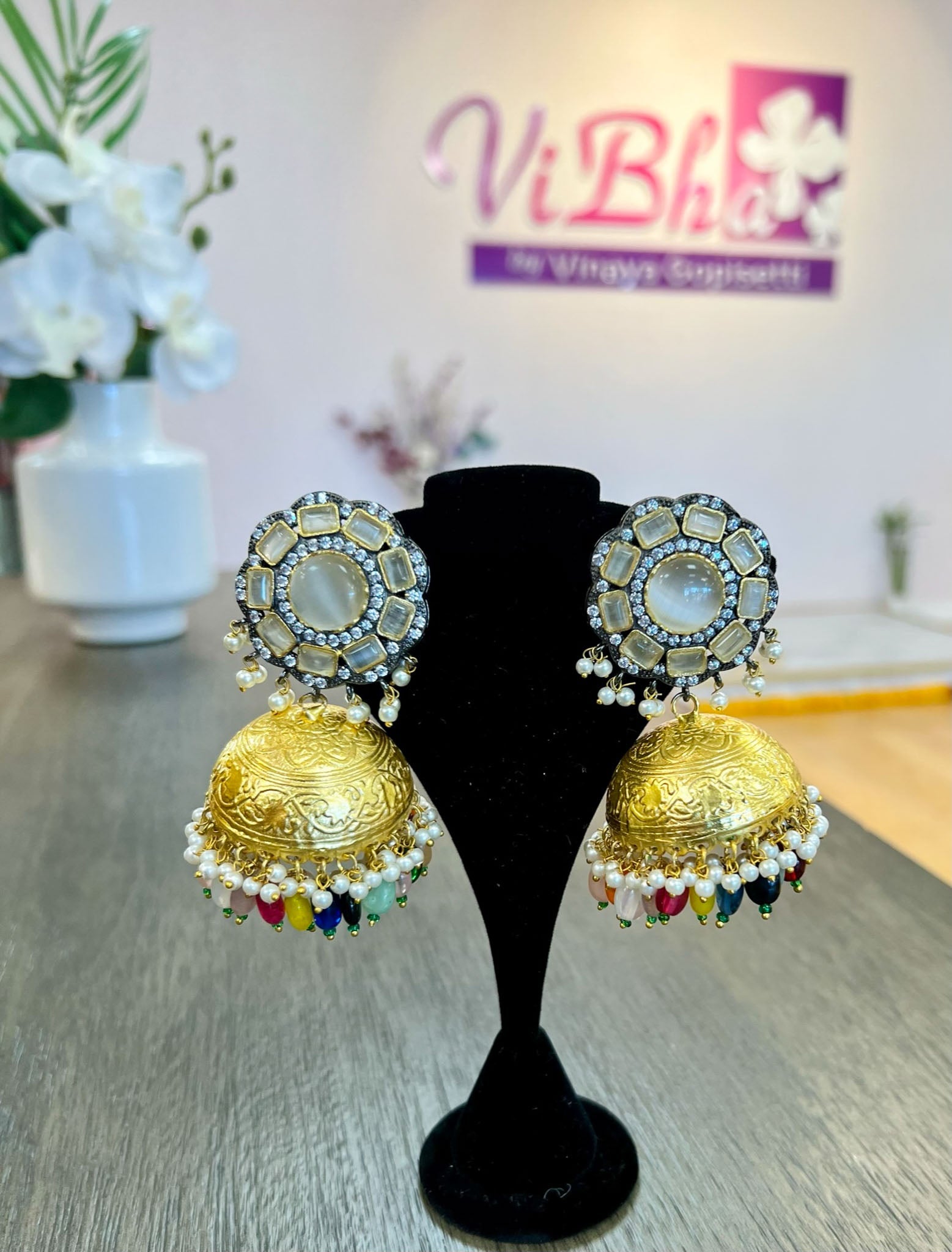 Gold-Toned & Pink Classic Jhumkas – Panash Accessories