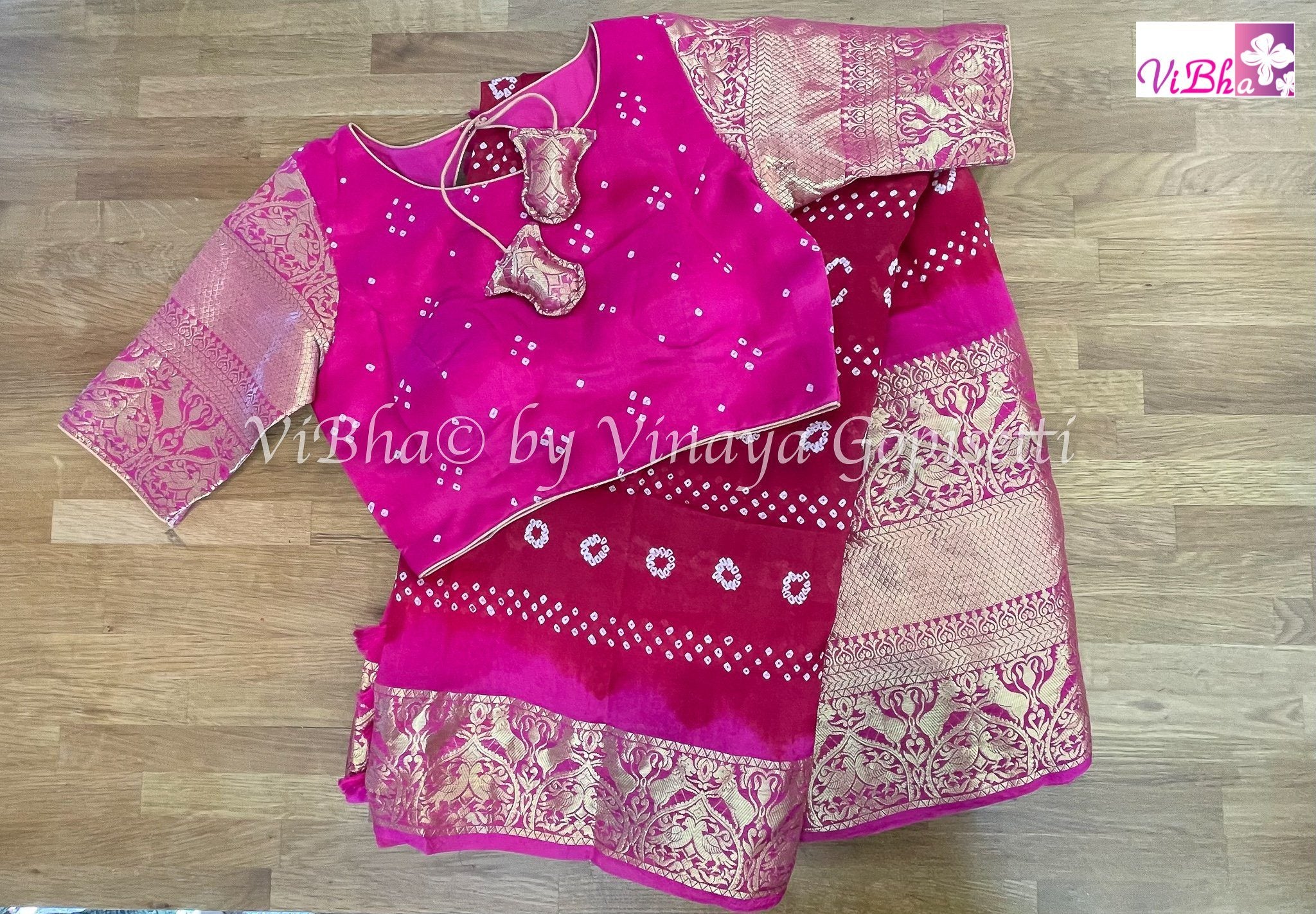 Exclusive Hand Tie-Dye Dark Pink Pure Gaji Silk Bandhani Saree – Rajendra.co