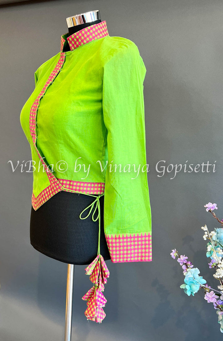 Blouses - Parrot Green Handloom Cotton Corset Blouse