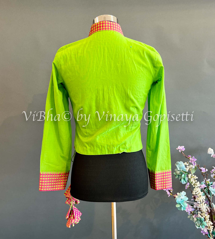 Blouses - Parrot Green Handloom Cotton Corset Blouse