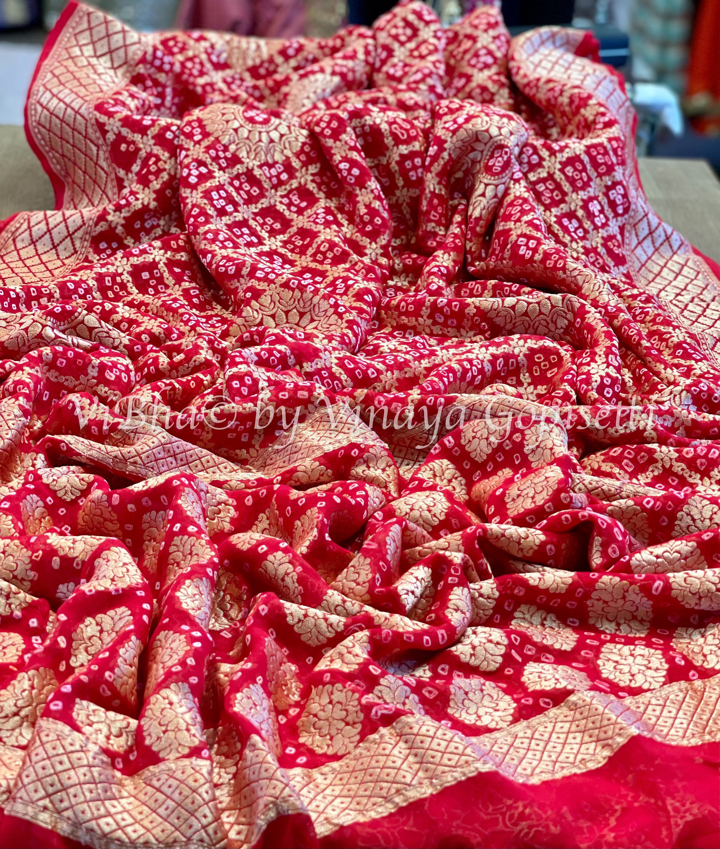 Buy Red Banarasi Handloom Khaddi Georgette Saree (With Blouse) Allover  Resham Weaving 16168 | www.maanacreation.com