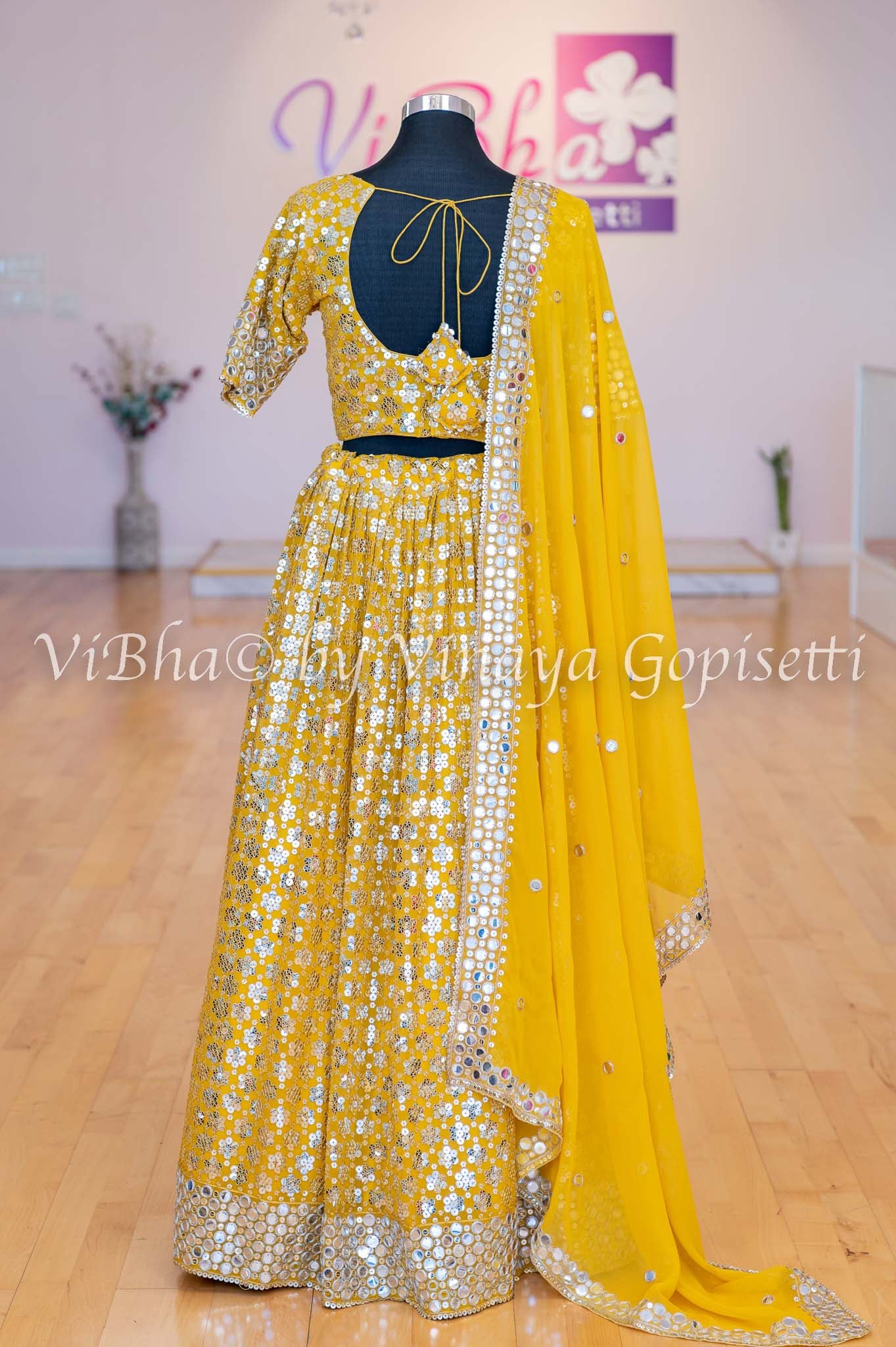 Buy Yellow Mirror Work Net Wedding Wear Lehenga Choli At Designer Lehenga  Choli