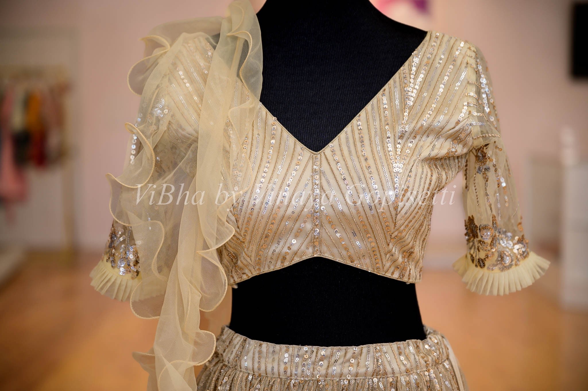 bridal lehengas champagne gold sequins and cut dana embroidered lehenga set 3